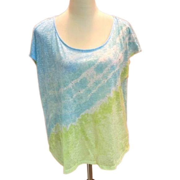 ♥️5 for $25♥️ Hearts of Palm Cap-Sleeved Tee Tropical Colors Women size XL - Picture 1 of 10